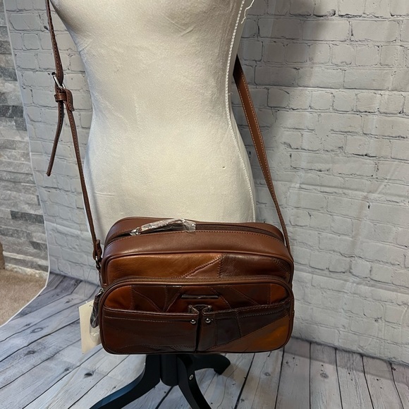 BOHO Brown Patchwork Faux Leather Shoulder Purse - Picture 7 of 9